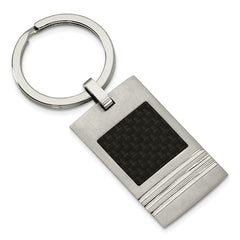 Sophia Jewelers Men's Stainless Steel Key Ring with Black Carbon Fiber Inlay