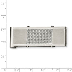 Stainless Steel Brushed and Polished Grey Carbon Fiber Inlay Money Clip