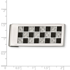 Stainless Steel Polished Black and Grey Carbon Fiber Inlay Money Clip