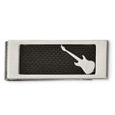Sophia Jewelers Stainless Steel Guitar Money Clip with Black Carbon Fiber Inlay