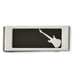 Sophia Jewelers Stainless Steel Guitar Money Clip with Black Carbon Fiber Inlay