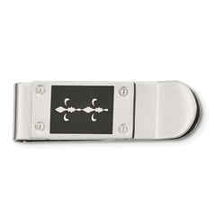 Stainless Steel Polished Fleur de Lis Money Clip with Enamel Accents
