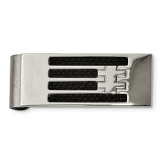 Sophia Jewelers Men's Polished Stainless Steel Black Carbon Fiber Money Clip