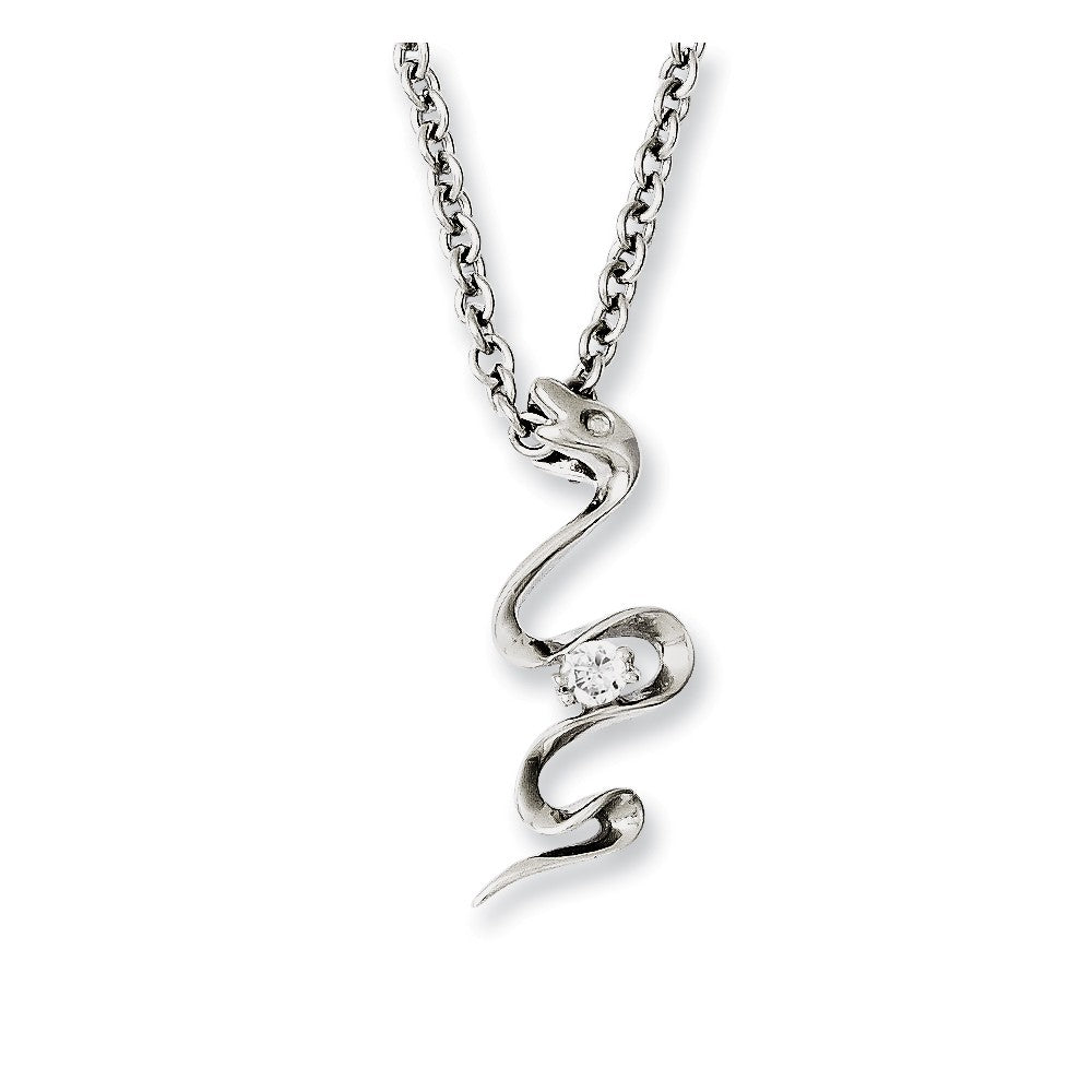 Stainless Steel Polished Snake Swirl w/CZ 18in Necklace
