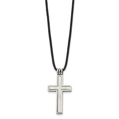 Sophia Jewelers Men's Stainless Steel Cross Necklace with Leather Cord
