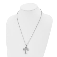 Stainless Steel Men's Cross Pendant Necklace with Grey Carbon Fiber Inlay