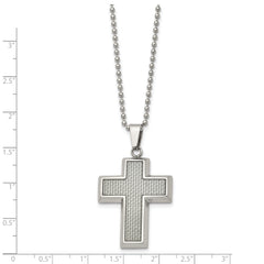 Stainless Steel Men's Cross Pendant Necklace with Grey Carbon Fiber Inlay