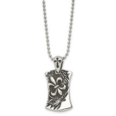 Chisel Stainless Steel Antique Polished Fleur de Lis Dog Tag Necklace