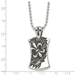 Chisel Stainless Steel Antique Polished Fleur de Lis Dog Tag Necklace