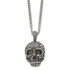 Sophia Jewelers Men's Antiqued Stainless Steel Skull Pendant Necklace Gift Ready