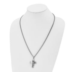 Men's Stainless Steel Cross Necklace with Brushed & Polished Finish 24 Curb Chain