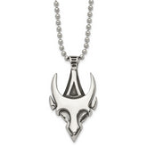 Stainless Steel Antiqued and Polished Skull 22in Necklace
