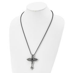 Stainless Steel Men's Necklace with Black Agate Winged Cross