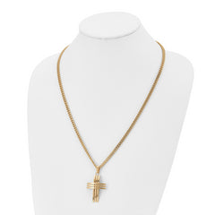 Stainless Steel Gold-Tone Men's Cross Pendant Necklace with Polished Finish