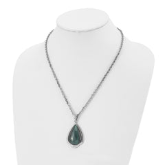 Stainless Steel Green Cat's Eye Teardrop Necklace 20in Polished Finish