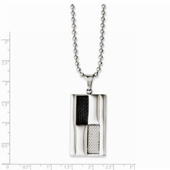 Stainless Steel Polished Black & Grey Carbon Fiber Inlay 24in Necklace