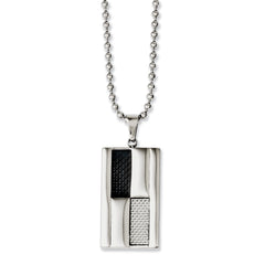 Stainless Steel Carbon Fiber Inlay Necklace with Polished Finish - 16.25