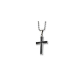 Stainless Steel Cross Necklace with Carbon Fiber Inlay, Polished Finish - 18