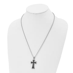 Men's Polished Stainless Steel Necklace with Carbon Fiber Cross Pendant