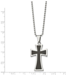 Men's Polished Stainless Steel Necklace with Carbon Fiber Cross Pendant