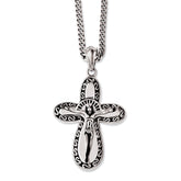 Sophia Jewelers Stainless Steel Crucifix Necklace with Polished Antiqued Finish - 22