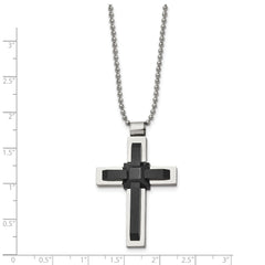 Sophia Jewelers Men's Polished Black IP-Plated Stainless Steel Cross Necklace