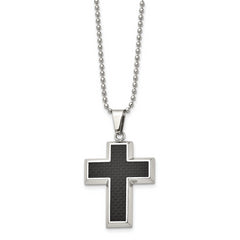 Sophia Jewelers Men's Stainless Steel Cross Pendant Necklace with Black Carbon Fiber