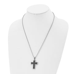 Sophia Jewelers Men's Stainless Steel Cross Pendant Necklace with Black Carbon Fiber