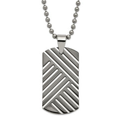 Stainless Steel & Black Enamel Polished Dog Tag Necklace