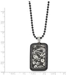 Stainless Steel Men's Dragon Dog Tag Necklace Polished Black 22in
