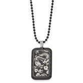 Stainless Steel Polished Black IP-plated Dragon Dog Tag 22in Necklace