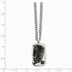 Stainless Steel Black Enamel Fingerprint Dog Tag 20in Necklace