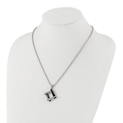 Stainless Steel & Black IP-plated Amour w/CZ Necklace