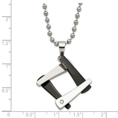 Stainless Steel & Black IP-plated Amour w/CZ Necklace
