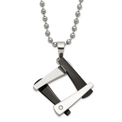 Stainless Steel & Black IP-plated Amour w/CZ Necklace