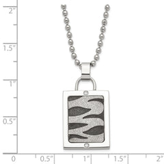 Stainless Steel Laser Cut & Black IP-plated CZ Dog Tag Necklace