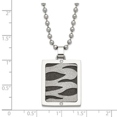 Stainless Steel & Black IP-plated Lasercut CZ Dog Tag Necklace