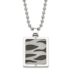 Stainless Steel & Black IP-plated Lasercut CZ Dog Tag Necklace