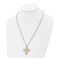 Sophia Jewelers Unisex Stainless Steel Cross Necklace with 14K Gold & Diamond Accent