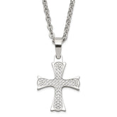 Stainless Steel Polished CZ Cross Necklace