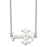 Chisel Stainless Steel Brushed and Polished Flame Design Sideways Cross on a 21 inch Cable Chain Necklace