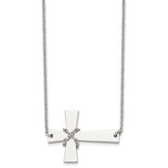 Chisel Stainless Steel Unisex Necklace with Polished Sideways Cross Pendant