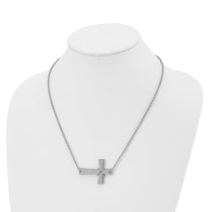 Chisel Stainless Steel Unisex Necklace with Polished Sideways Cross Pendant