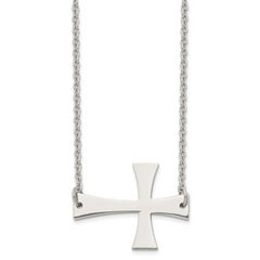 Stainless Steel Unisex Necklace with Polished Sideways Cross Pendant
