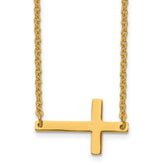 Chisel Stainless Steel Polished Yellow IP-plated Sideways Cross on an 18 inch Cable Chain Necklace