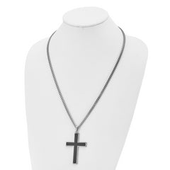 Sophia Jewelers Stainless Steel Cross Necklace with Black Inlay Engravable & Gift Ready