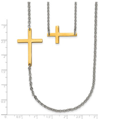 Gold Tone Stainless Steel Layered Necklace with Polished Sideways Cross for Women