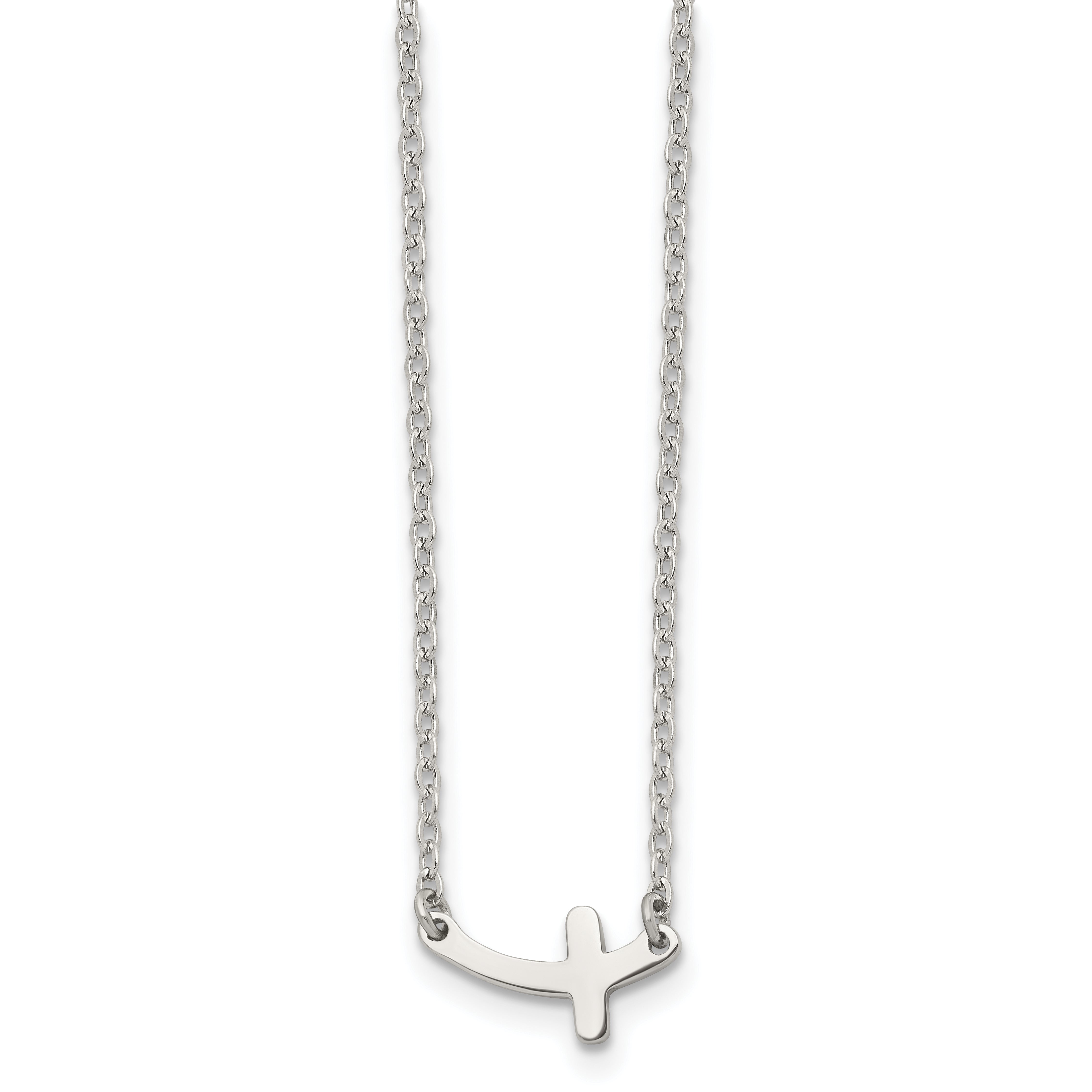 Chisel Stainless Steel Polished Sideways Cross on an 18 inch Cable Chain Necklace