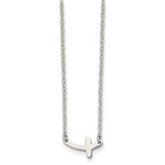 Chisel Stainless Steel Polished Sideways Cross on an 18 inch Cable Chain Necklace