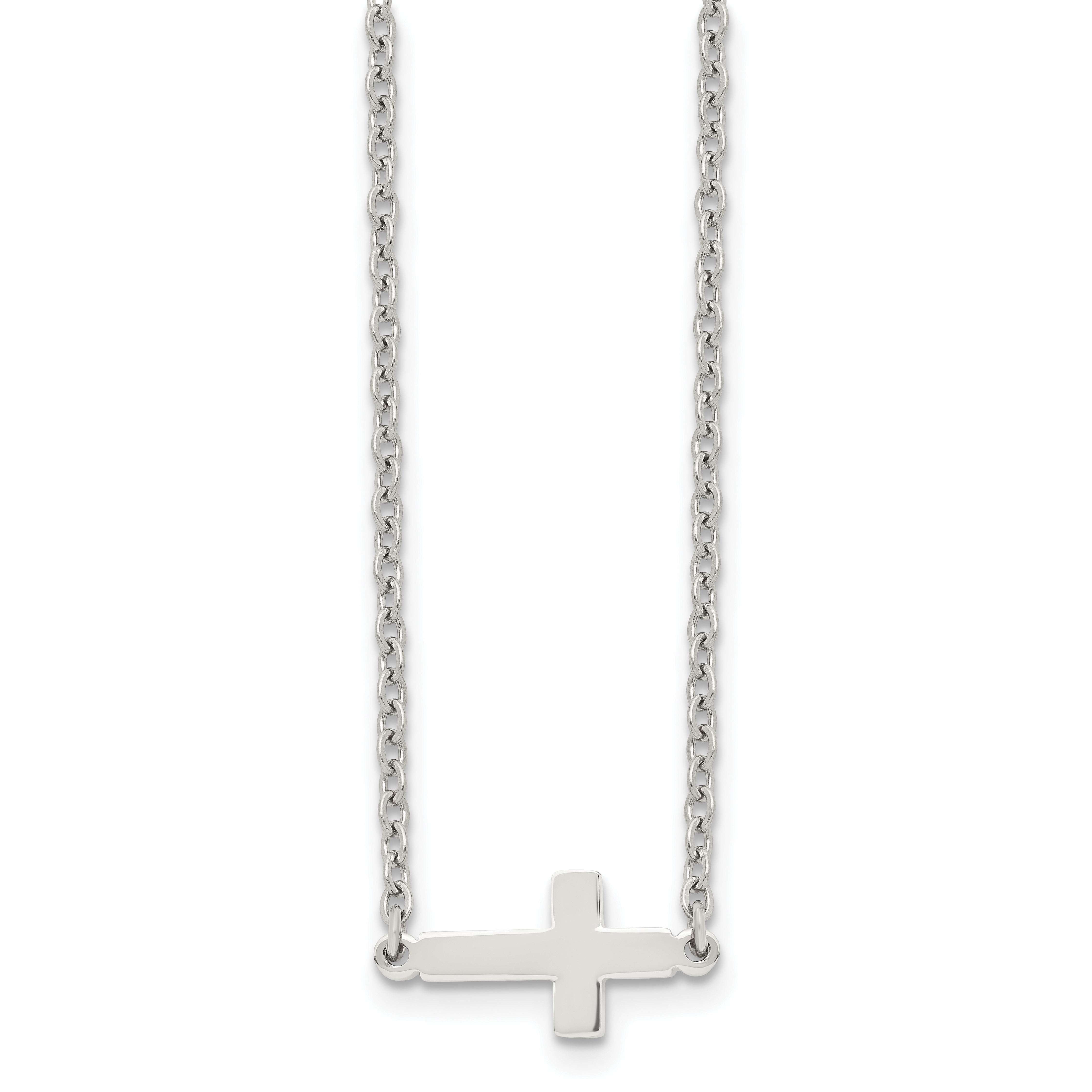 Chisel Stainless Steel Polished Sideways Cross on an 18 inch Cable Chain Necklace